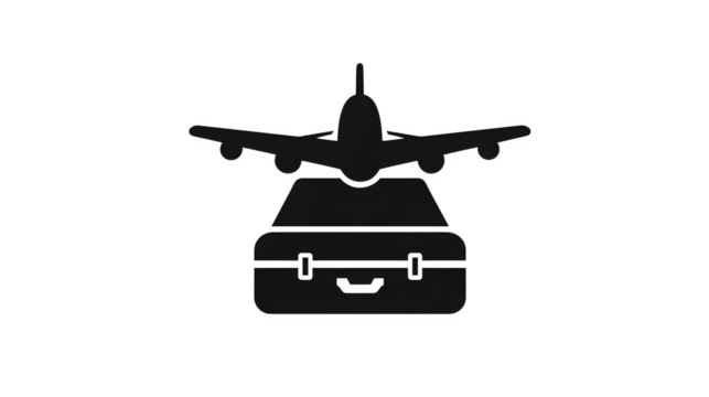 Filled black icon of airplane cargo hatch open, transparent background