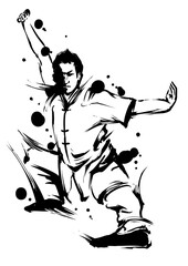 Sumi-e Ink Painting of a Tai Chi Pose – Flowing Energy and Balance
