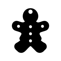 Simple black gingerbread man with white circles on white background