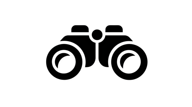 Filled black icon of binoculars for sightseeing, transparent background