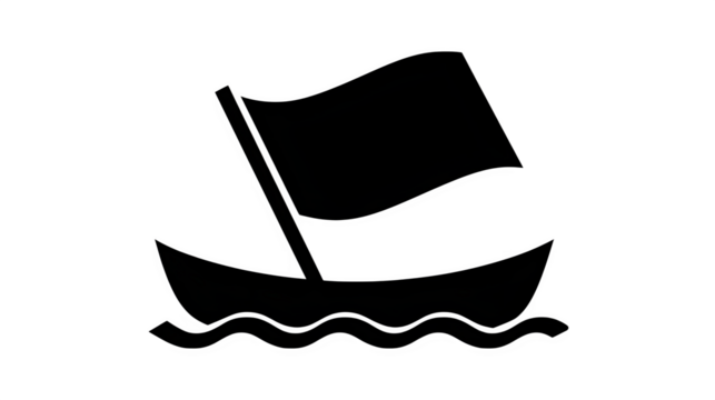 Filled black icon of boat flag fluttering, transparent background