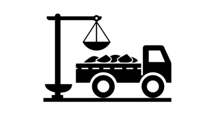 Filled black icon of cargo being weighed before transport, transparent background