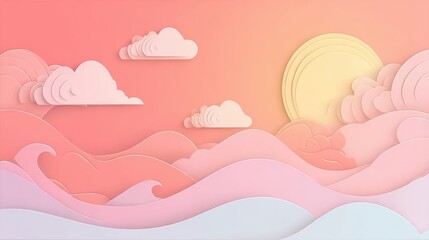 Dreamy landscape with pastel hills and clouds, ideal for soothing visuals or fantasy art.