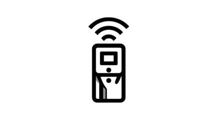Flat black icon of a biometric scanner on cargo entry gate, transparent background