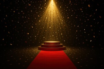 Premium Award Ceremony - Golden Spotlight Illuminating Victory Stage with Confetti Celebration
