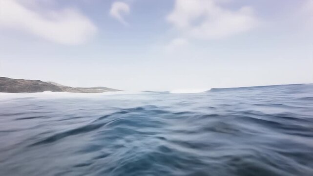 360 VR ocean surface with waves and coastline view. 4K Video