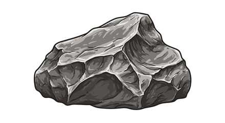 Grey rock with defined cracks and crevices outlined in lighter tones sits against a white background