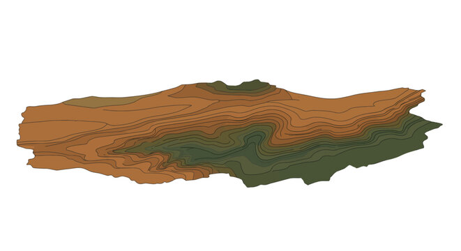 An abstract earthtoned landscape illustration with contours  color grading evoking a topographical map of terrain