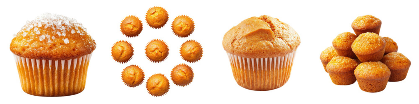 Assorted muffins collection isolated on transparent background