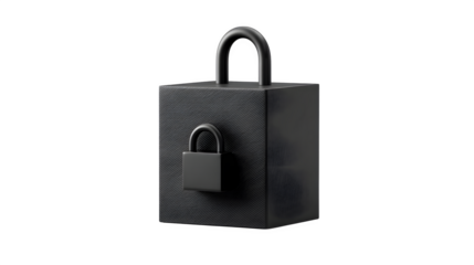 Flat black icon of a padlock on a delivery box, isolated on white background