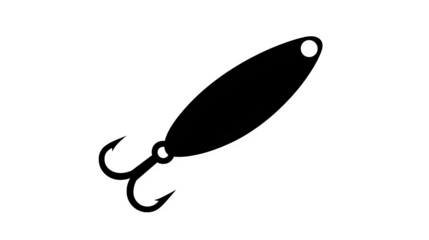 Filled black icon of fishing lure with hook, transparent background