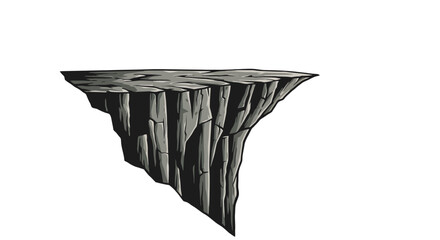 A gray rock platform with jagged edges and a textured surface floats against a white background