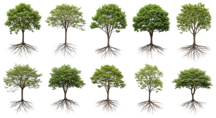 transparent background lush green trees with exposed roots for design projects