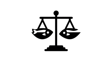 Filled black icon of fishing scale weighing fish, transparent background