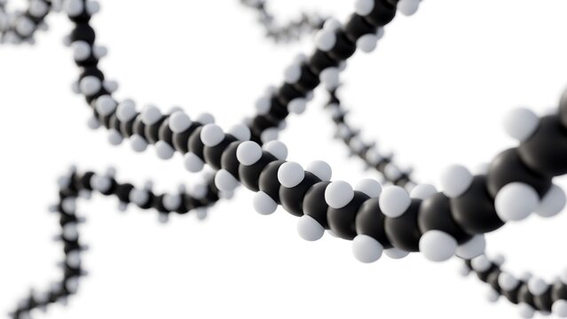 A 3d rendering of molecule of polyethylene glycol (PEG). a synthetic polymer with many uses, from medicine to manufacturing. 