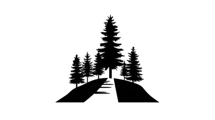 Obraz premium Filled black icon of forest trail with tree shadows, transparent background