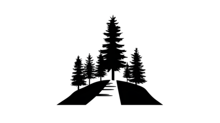 Filled black icon of forest trail with tree shadows, transparent background