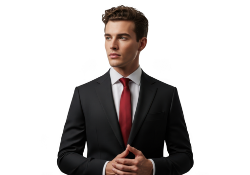 Professional businessman in suit with red tie portrait stock photo image for commercial use, isolated on transparent background - Powered by Adobe