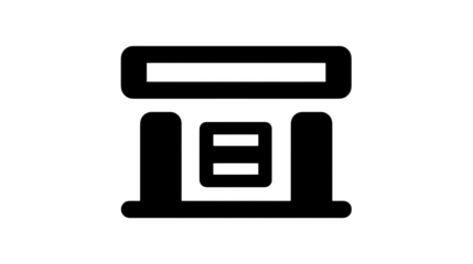Filled black icon of passport control booth, transparent background