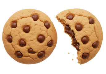Isolated Chocolate Chip Cookies Whole and Bitten with Melted Chocolate 3D Illustration