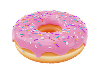 Isolated Pink Frosted Donut with Colorful Sprinkles 3D Illustration