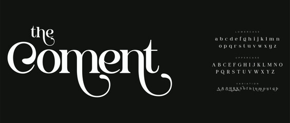 Coment Classy elegant font, vintage type or luxury premium typeface, vector English royal alphabet. Classic typography in modern or old art deco style, serif letters for modern or retro poster font