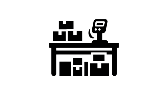 Filled black icon of pick and pack area with boxes and barcode scanner, transparent background