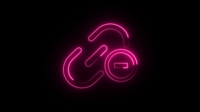 Hyperlink unlinked icon animation neon glowing light effect app .4k HD motion video icon 