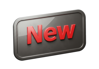 Isolated Glossy 3D Button with Red 'New' Text for Web and App Interfaces