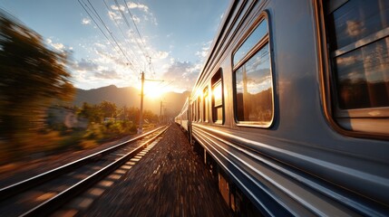 Moving Train Car at Sunset