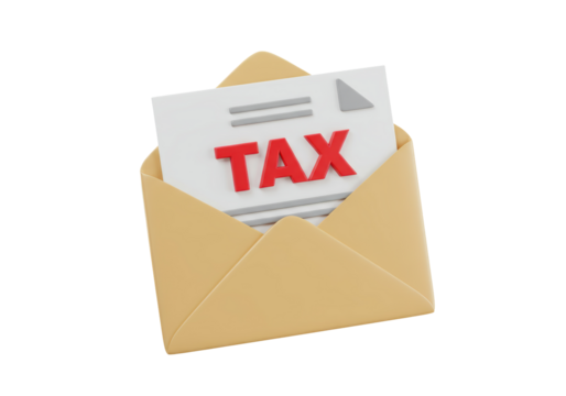 Isolated 3D Icon of a Tax Document or Notice Received in an Envelope