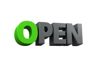 Isolated 3D 'Open' Sign with a Contrasting Green 'O' for Business Hours