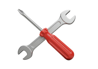 Isolated 3D Icon of a Crossed Wrench and Screwdriver for Repair Services