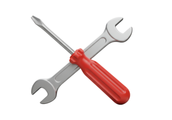 Isolated 3D Icon of a Crossed Wrench and Screwdriver for Repair Services