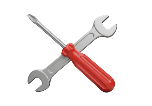 Isolated 3D Icon of a Crossed Wrench and Screwdriver for Repair Services