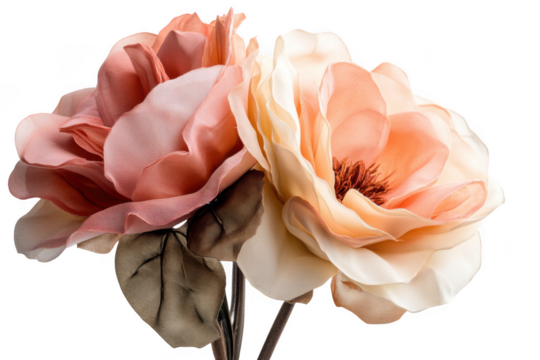 Beautiful peach roses bouquet floral arrangement flower blossom bloom petals still life photography isolated on transparent background