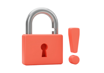 Isolated 3D Security Breach Warning Icon with Unlocked Padlock and Exclamation Mark