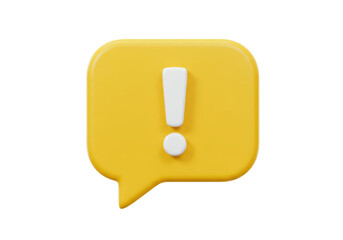 Isolated 3D Yellow Notification Bubble with an Exclamation Mark for Alerts
