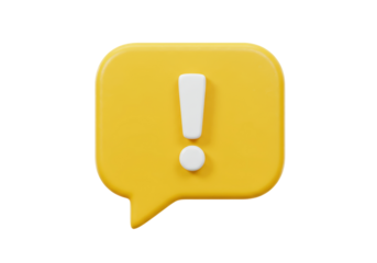 Isolated 3D Yellow Notification Bubble with an Exclamation Mark for Alerts
