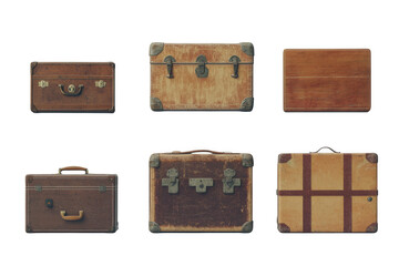 Vintage suitcases luggage collection png, old fashioned travel baggage, retro style accessories, antique cases, transparent background, isolated on transparent background