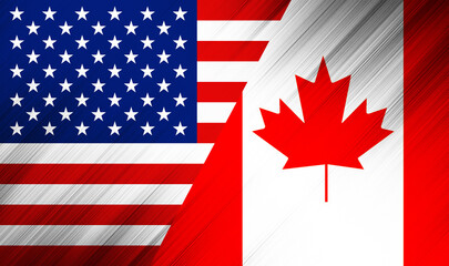 United states and canada flags intertwined, a close border