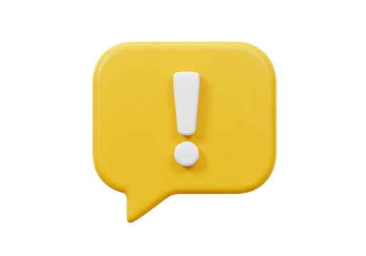 Isolated 3D Yellow Notification Bubble with an Exclamation Mark for Alerts