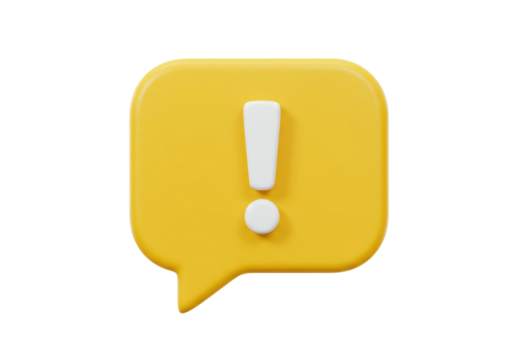 Isolated 3D Yellow Notification Bubble with an Exclamation Mark for Alerts