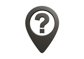 Isolated 3D Dark Textured Map Pin with a Question Mark for Unknown Locations