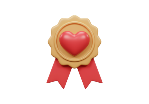 Isolated 3D Gold Award Rosette with a Heart for Favorite or Best Choice