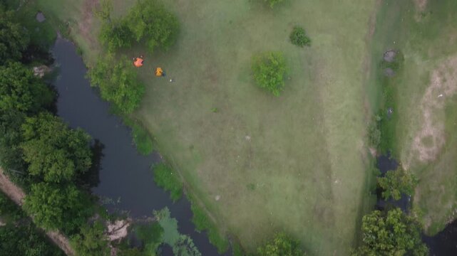 Aerial photography of grassland in Yangshan River, Hubei Province