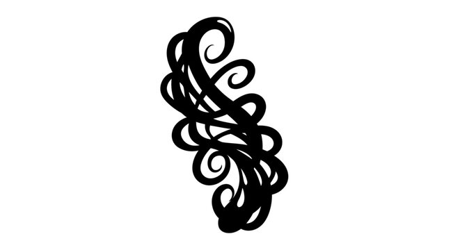 A dense black abstract swirl of lines  curves
