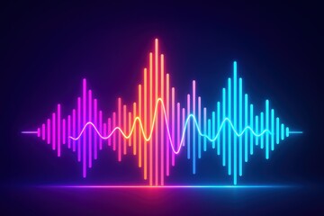 Fototapeta na wymiar Dynamic audio equalizer visualization with neon spectrum waves and pulsating rhythmic patterns for music industry applications