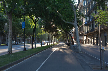 Early morning on Avenida Diagonal, Barcelona in spring