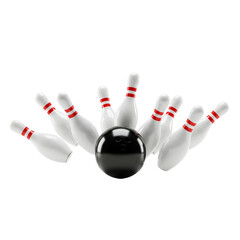 Bowling ball hit bowling pin Isolated on transparent background PNG Generative AI